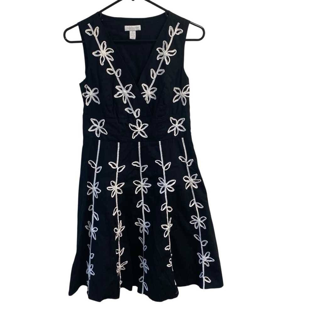 Charter Club Black and White Floral Embroidered Sleeveless‎ Dress Size 4 Cotton